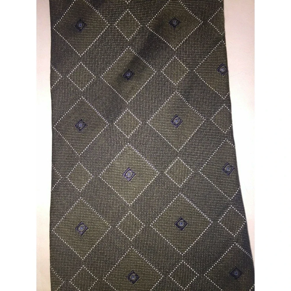 NOS Tommy Hilfiger‎ Dark Olive Green Diamond Pattern Silk Neck Tie 58